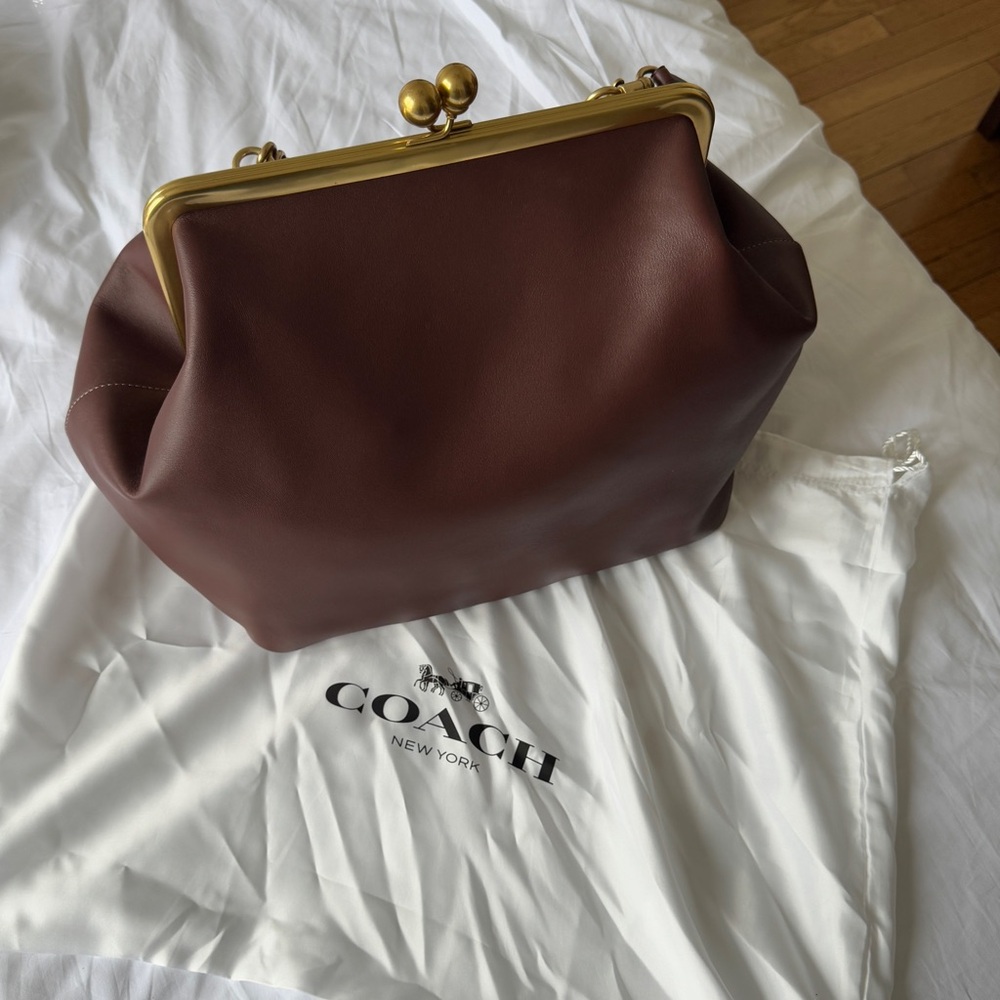 Coach Large Kisslock Frame Bag in Brass/Dark Brown